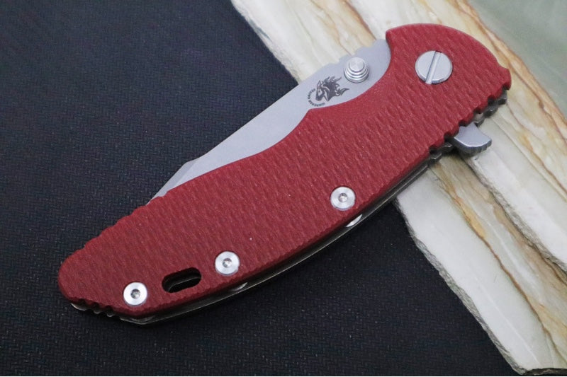 Rick Hinderer Knives XM-18 - 3.5" - Harpoon Spanto / Battle Bronze Finish / Red G-10