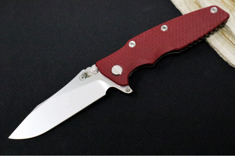 Rick Hinderer Knives Eklipse 3.5" Skinny - Hollow Ground Slicer Blade / CPM-Magnacut Steel / Red G-10 & Stonewashed Bronze Titanium Handle