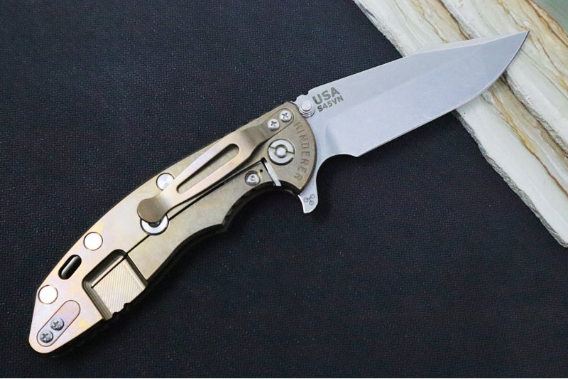 Rick Hinderer Knives XM-18 - 3.5" - Harpoon Spanto / Stonewashed Bronze Finish / OD Green G-10