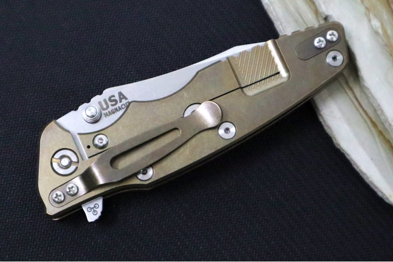 Rick Hinderer Knives Eklipse 3.5" Skinny - Hollow Ground Slicer Blade / CPM-Magnacut Steel / Red G-10 & Stonewashed Bronze Titanium Handle