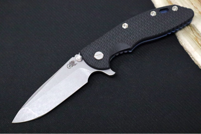 Rick Hinderer Knives XM-18 - 3.5" Spanto Blade / Stonewash Finish / Black G-10 & Battle Blue Titanium Handle