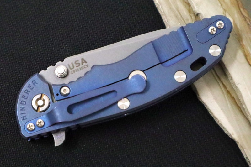 Rick Hinderer Knives XM-18 - 3.5" Spanto Blade / Stonewash Finish / Black G-10 & Battle Blue Titanium Handle