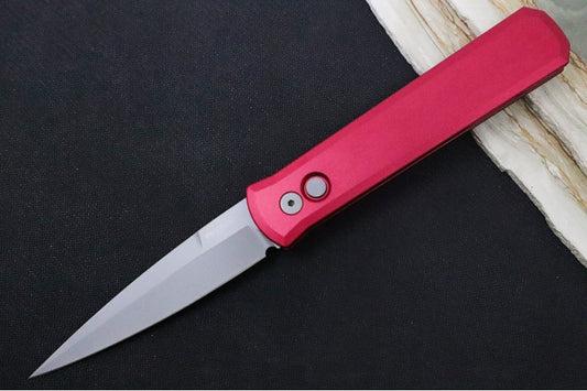 Pro Tech Godfather Auto - Red Anodized Aluminum Handle / Blasted Bead Blade 920-Red