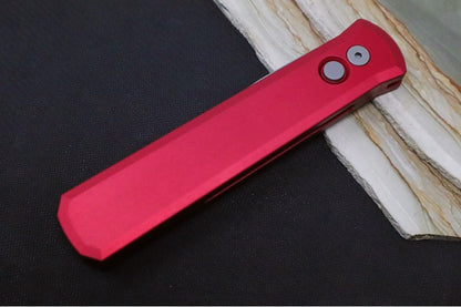 Pro Tech Godfather Auto - Red Anodized Aluminum Handle / Blasted Bead Blade 920-Red