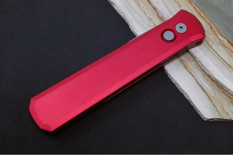 Pro Tech Godfather Auto - Red Anodized Aluminum Handle / Blasted Bead Blade 920-Red - Northwest Knives