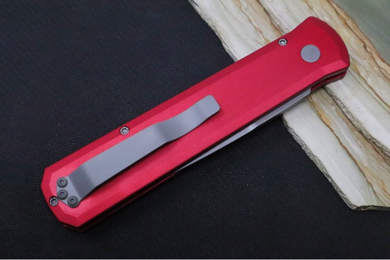 Pro Tech Godfather Auto - Red Anodized Aluminum Handle / Blasted Bead Blade 920-Red