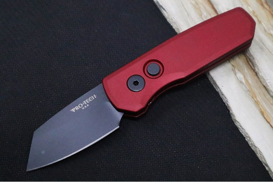 Pro Tech Runt Auto - Dark Red Aluminum Handle / Black DLC Reverse Tanto Blade / Magnacut Steel R5303-RED