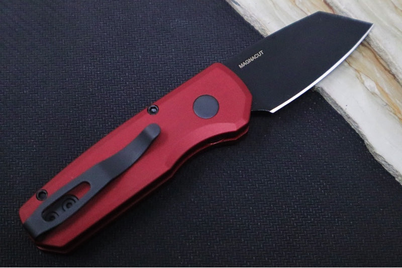 Pro Tech Runt Auto - Dark Red Aluminum Handle / Black DLC Reverse Tanto Blade / Magnacut Steel R5303-RED