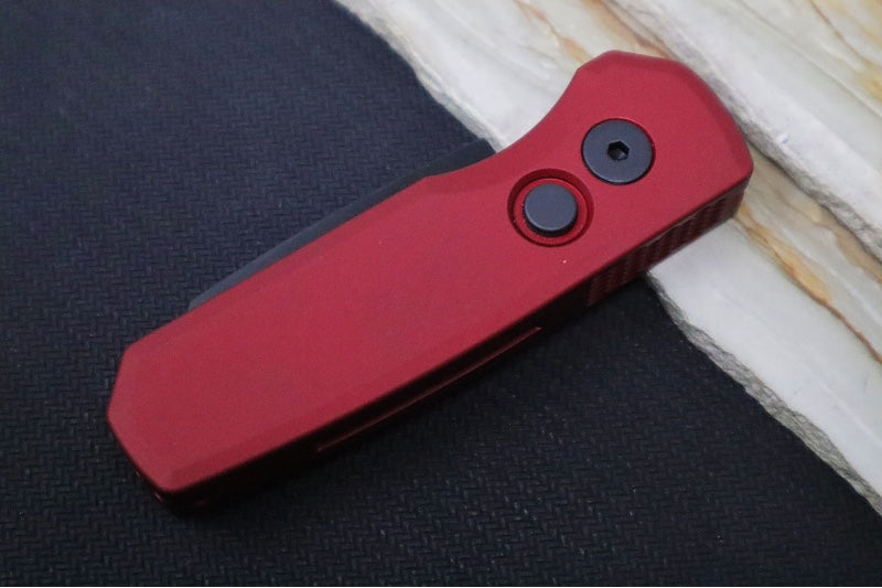 Pro Tech Runt Auto - Dark Red Aluminum Handle / Black DLC Reverse Tanto Blade / Magnacut Steel R5303-RED