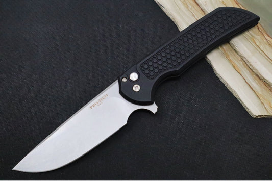 Pro Tech Mordax - Drop Point / Stonewash CPM-S45VN blade / Black Aluminum Handle with a "Honeycomb" Pattern