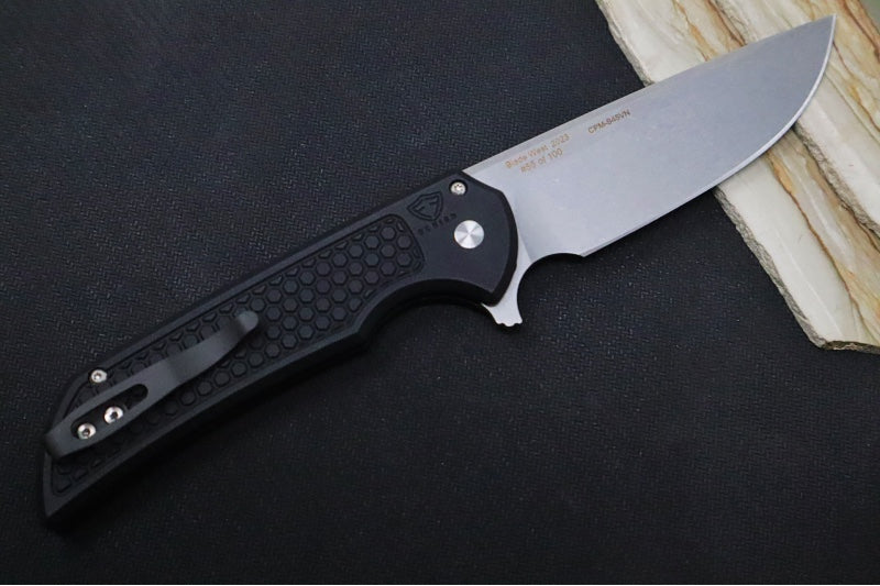 Pro Tech Mordax - Drop Point / Stonewash CPM-S45VN blade / Black Aluminum Handle with a "Honeycomb" Pattern