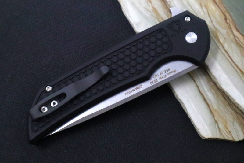 Pro Tech Mordax - Drop Point / Stonewash CPM-S45VN blade / Black Aluminum Handle with a "Honeycomb" Pattern