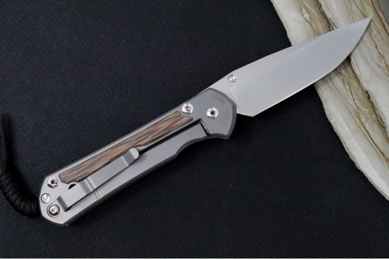 Chris Reeve Large Sebenza 31 Polished & Glass Blasted - Drop Point Blade / CPM-Magnacut Steel / Natural Micarta Inlay L31-1242