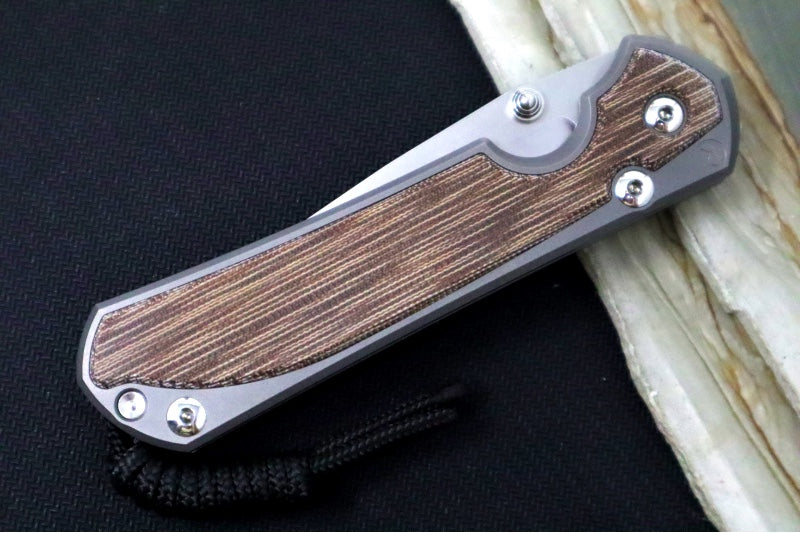 Chris Reeve Large Sebenza 31 Polished & Glass Blasted - Drop Point Blade / CPM-Magnacut Steel / Natural Micarta Inlay L31-1242