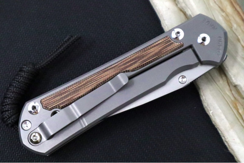 Chris Reeve Large Sebenza 31 Polished & Glass Blasted - Drop Point Blade / CPM-Magnacut Steel / Natural Micarta Inlay L31-1242