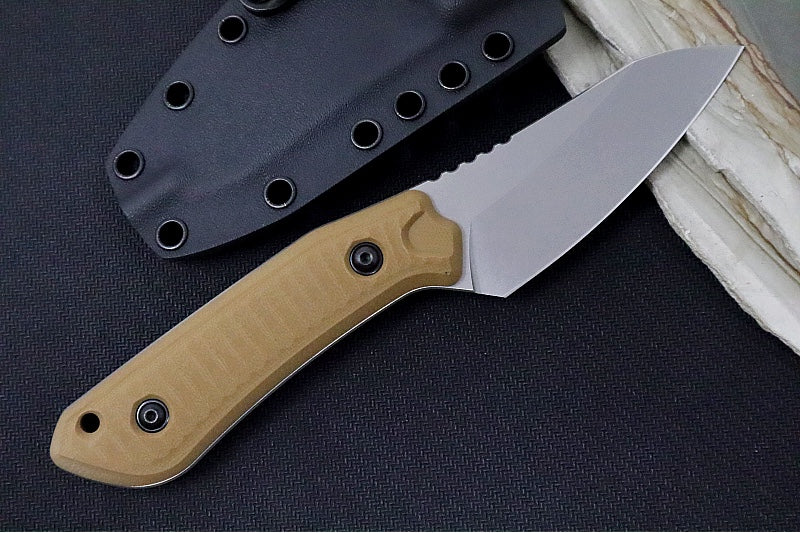 Schwarz Designs Overland X - Coyote Tan G-10 Handle / CPM-Magnacut Steel / Stonewash Finish / Black Kydex Sheath