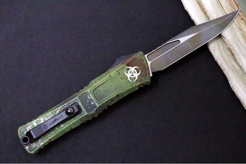 Microtech Combat Troodon OTF Gen III Outbreak - Darkwash Finish / Bowie Blade / Outbreak Cerakoted Aluminum Handle - 1146-1OBDS - Northwest Knives