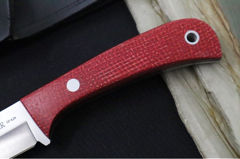 Muela Knives Terrier-9Y Fixed Blade - Raspberry Jute Micarta Handle / Sandvick 14C28N Blade / Leather Sheath - Northwest Knives