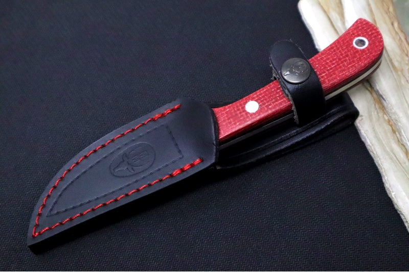 Muela Knives Terrier-9Y Fixed Blade - Raspberry Jute Micarta Handle / Sandvick 14C28N Blade / Leather Sheath - Northwest Knives