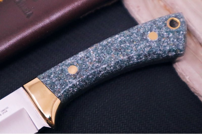 Muela Knives COL-7G Fixed Blade - Green Granite Composite Handle / Stainless Steel MOVA Blade / Leather Sheath - Northwest Knives