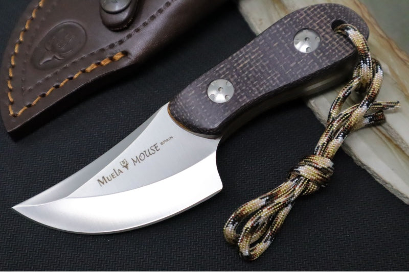 Muela Knives MOUSE-7M Fixed Blade - Brown Jute MIcarta Handle / X50CrMoV15 Stainless Blade / Leather Sheath