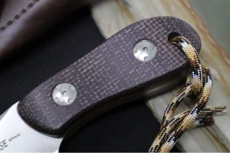 Muela Knives MOUSE-7M Fixed Blade - Brown Jute MIcarta Handle / X50CrMoV15 Stainless Blade / Leather Sheath - Northwest Knives