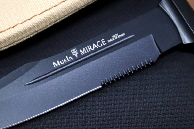 Muela Knives Mirage-18NM Fixed Blade - Brown Kraton Handle / Black X50CrMoV15 Stainless Blade / Natural/Light Tan Canvas Sheath