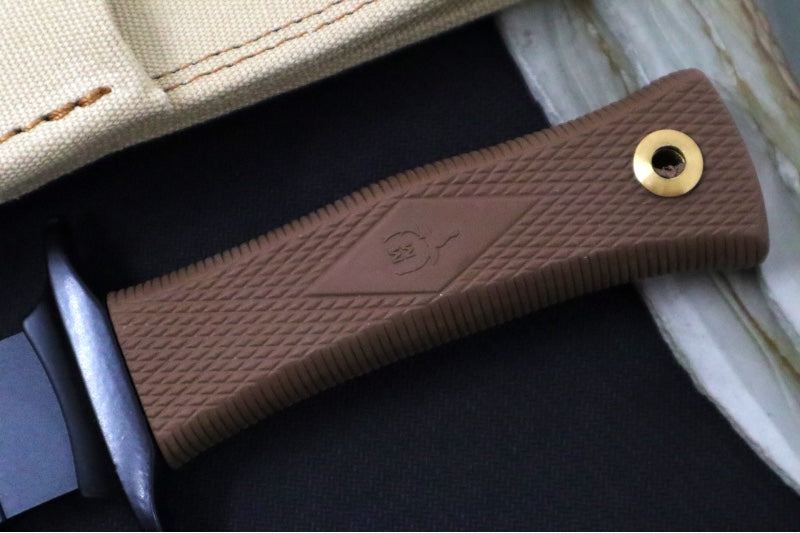 Muela Knives Mirage-18NM Fixed Blade - Brown Kraton Handle / Black X50CrMoV15 Stainless Blade / Natural/Light Tan Canvas Sheath