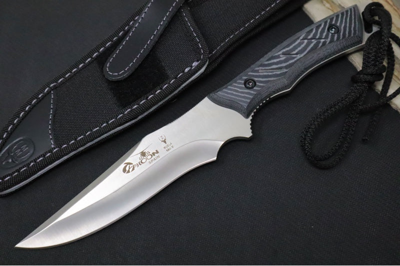 Muela Knives Typhoon-15W Fixed Blade - Black & Grey Micarta Handle / Satin 440 Stainless Blade / Black Cordura Sheath