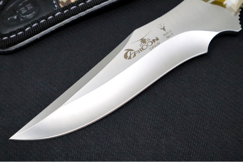Muela Knives Typhoon-DES Fixed Blade - Desert Camo Rubber Handle / Satin Stainless Blade / Black & Camo Cordura Sheath - Northwest Knives
