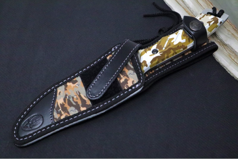 Muela Knives Typhoon-DES Fixed Blade - Desert Camo Rubber Handle / Satin Stainless Blade / Black & Camo Cordura Sheath - Northwest Knives