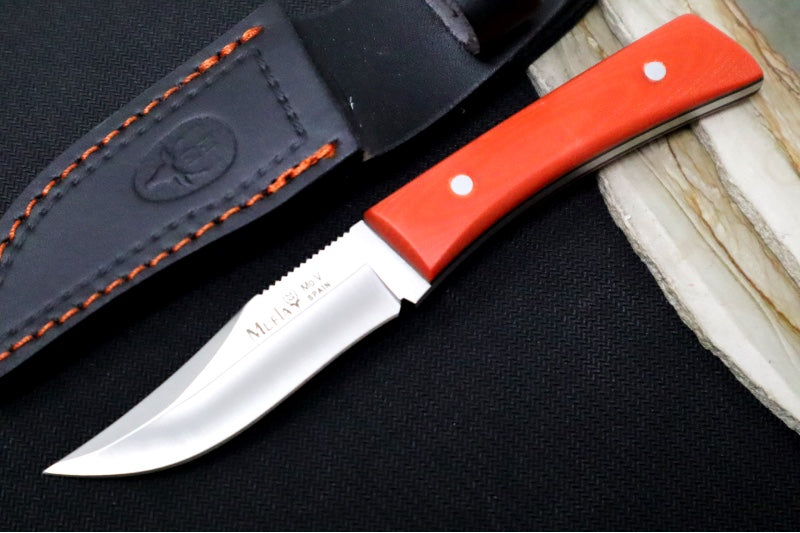 Muela Knives BWE-8.0 Fixed Blade - Bright Orange Micarta Handle / Satin 50CrMoV15 Stainless Blade / Leather Sheath