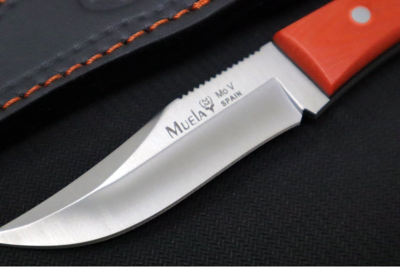 Muela Knives BWE-8.0 Fixed Blade - Bright Orange Micarta Handle / Satin 50CrMoV15 Stainless Blade / Leather Sheath