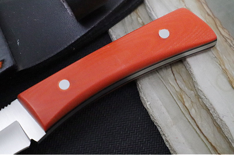 Muela Knives BWE-8.0 Fixed Blade - Bright Orange Micarta Handle / Satin 50CrMoV15 Stainless Blade / Leather Sheath