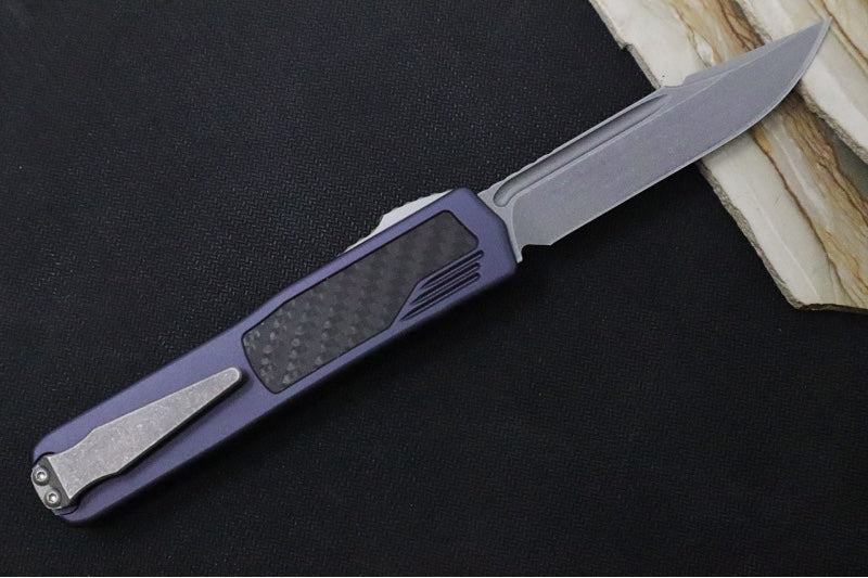 Guardian Tactical Scout OTF - Gray Anodized Aluminum & Black Carbon Fiber Handle / Stonewashed Clip Point Blade 142512