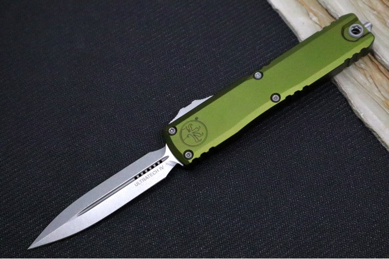Microtech Ultratech Gen IV OTF - Stonewash Finish / Dagger Blade / OD Green Anodized Aluminum Handle 11224-10OD