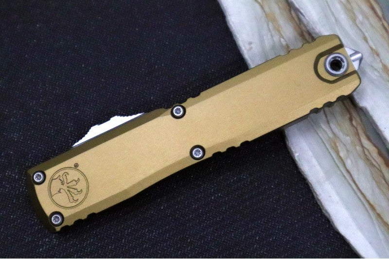 Microtech Ultratech Gen IV OTF - Stonewash Finish / Dagger Blade / Tan Anodized Aluminum Handle 11224-10TA - Northwest Knives