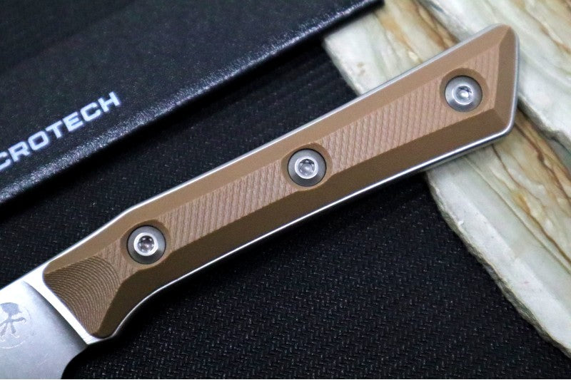 Microtech Paring Knife - M390MK Steel / Stonewashed Finish / Tan G-10 Handle 3500-10CE - Northwest Knives