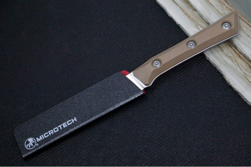 Microtech Paring Knife - M390MK Steel / Stonewashed Finish / Tan G-10 Handle 3500-10CE