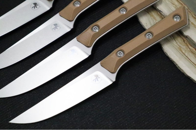 Microtech Steak Knife Set (Set of 4) - M390MK Steel / Stonewashed Finish / Tan G-10 Handle 3600-10SETCE