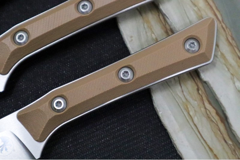 Microtech Steak Knife Set (Set of 4) - M390MK Steel / Stonewashed Finish / Tan G-10 Handle 3600-10SETCE