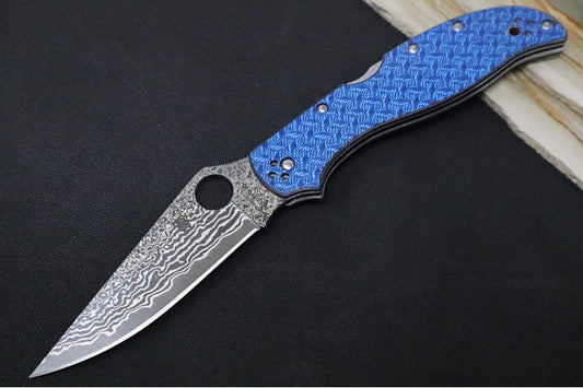 Spyderco Stretch 2 XL SPRINT RUN - Blue Nishijin Glass Fiber Handle / D.P.S. 15 Damascus Steel - C258GFBLP