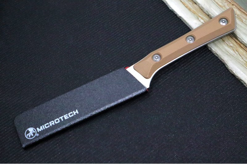 Microtech Steak Knife Set (Set of 4) - M390MK Steel / Stonewashed Finish / Tan G-10 Handle 3600-10SETCE