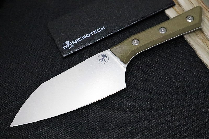 Microtech Santoku Knife - M390MK Steel / Stonewashed Finish / OD Green G-10 Handle 3200-10OD