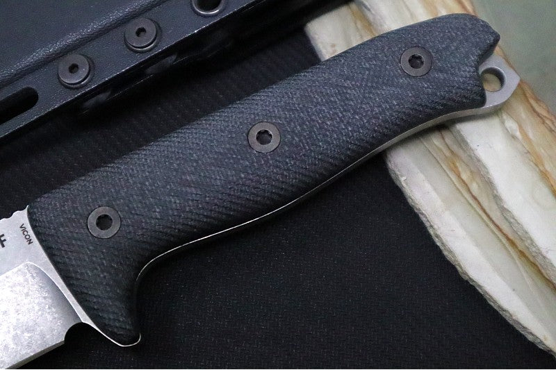 Reiff Knives Vicon Fixed Blade - Black Canvas Micarta Handle / CPM-Magnacut Steel / Stonewashed Clip Point Blade / Black Kydex Sheath