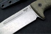 Reiff Knives Vicon Fixed Blade - Green Canvas Micarta Handle / CPM-Magnacut Steel / Stonewashed Clip Point Blade / Black Kydex Sheath - Northwest Knives