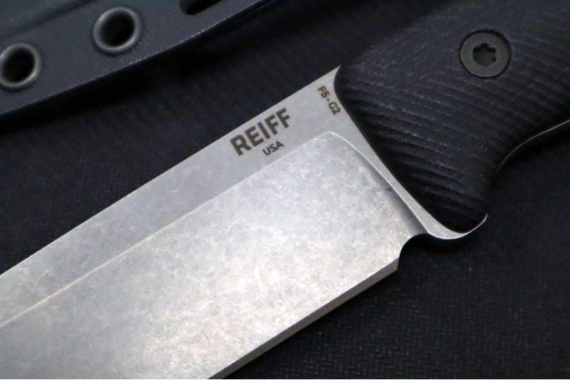 Reiff Knives F5 GEN2 Fixed Blade - Black Canvas Micarta Handle / CPM-Magnacut Steel / Stonewashed Drop Point Blade / Black Kydex Sheath