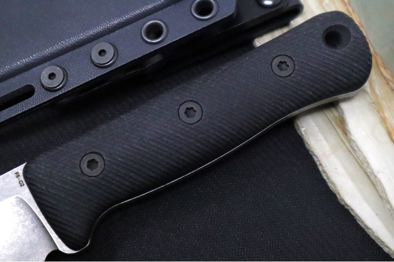 Reiff Knives F5 GEN2 Fixed Blade - Black Canvas Micarta Handle / CPM-Magnacut Steel / Stonewashed Drop Point Blade / Black Kydex Sheath