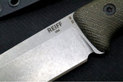 Reiff Knives F5 GEN2 Fixed Blade - Green Canvas Micarta Handle / CPM-Magnacut Steel / Stonewashed Drop Point Blade / Black Kydex Sheath - Northwest Knives