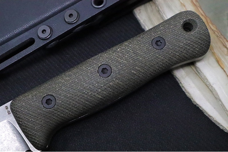 Reiff Knives F5 GEN2 Fixed Blade - Green Canvas Micarta Handle / CPM-Magnacut Steel / Stonewashed Drop Point Blade / Black Kydex Sheath